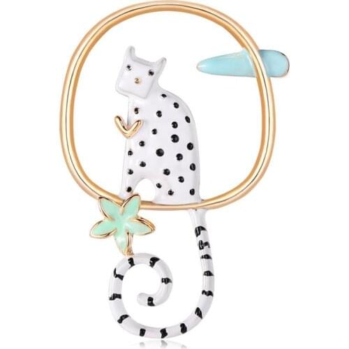 Lovely Cat Brooch Enamel Pin Animal Kitty Brooches For Women Kids Pin Black White Colors Choose Fashion Summer Jewelry AL479