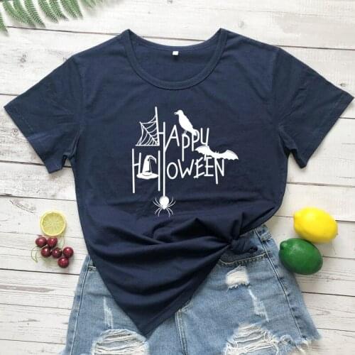 Happy Halloween Party T-shirt Autumn Short Sleeve Witch Tshirt Funny Women Graphic Holiday Gift Top Tee Shirt Dropshipping