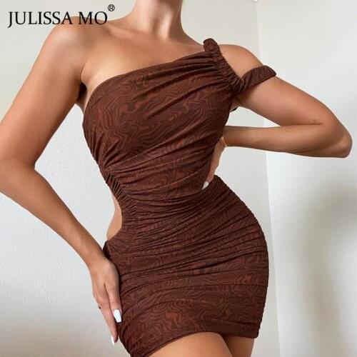 JULISSA MO Sleeveless One Shoulder Ruched Floral Print Dresses Summer Slim Sexy Mini Dress Ladies Casual Party Wear Vestidos