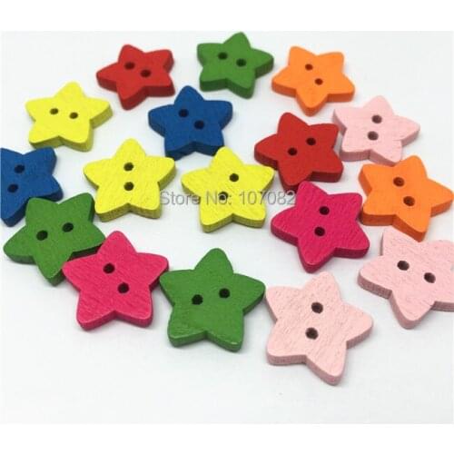 100pcs Mixed Star Wood Buttons 2 Holes Sewing Baby Fancy Button 15mm For Jewelry Making Embellishments Cardmaking Scrapbooking