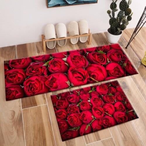 2Pcs Red Rose Area Rugs And Flower Carpets For Kids Baby Home Living Room Crystal Velvet Bedroom Hallway kitchen Door Floor Mats