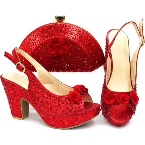 2021 Fashion African Women Shoes and Bag for Party Wedding Women Italian Shoes with Matching Bags Set Decorated with Rhinestone