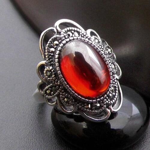 925 sterling silver garnet adjustable ring exaggerated stylish vintage floral forefinger
