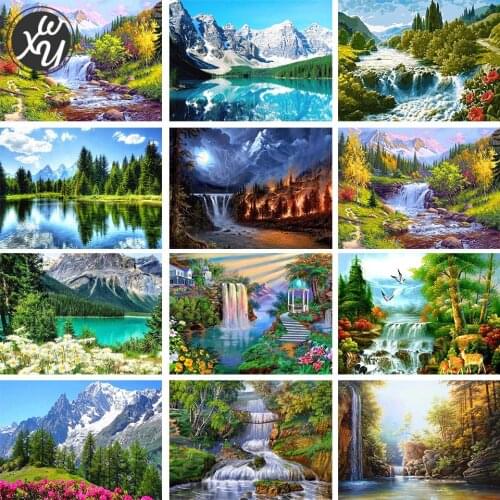 Diamond Painting Waterfall Landscape Square Round Mosaic Art Scenery Full Drill Cross Stitch Kits for Adults for Bedroom Decor