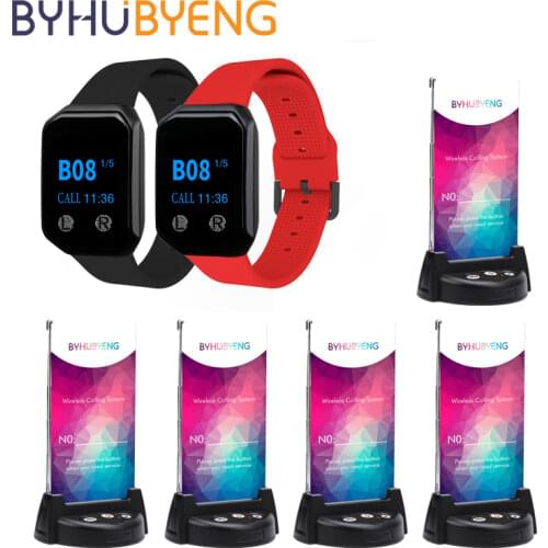 BYHUBYENG Call Customer Service Wireless 2Pcs Receiver Watch 5pcs Menu 3-Key Restaurant Equipment For Office Cafe
