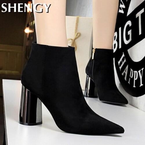 2021 Black Fashion Women Ankle Boots Spring Ladies Pointed Toe Sexy Women Pumps Round Heel Casual Party Female Short Boots