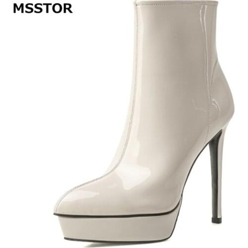 Platform Ankle Boots Women Sewing Sexy Party Concise Zipper High Heels Shoes Women Thin Solid Winter Black Elegant Short Plush