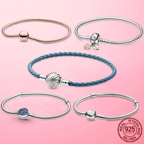 New s925 Sterling Silver Seashell Clasp Turquoise Braided Leather Bracelet For Women Fashion DIY fine Jewelry Valentine Day gift