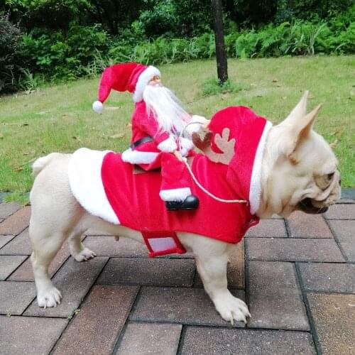 Pet clothes dog christmas clothes dressed up santa claus riding deer and dog dressed up for christmas