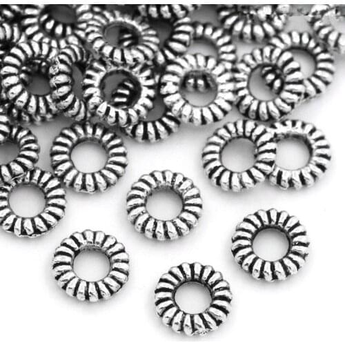 DoreenBeads Zinc metal alloy Closed Soldered Jump Rings Round silver color Stripe Pattern 5.0mm( 2/8") Dia, 95 PCs Hot new