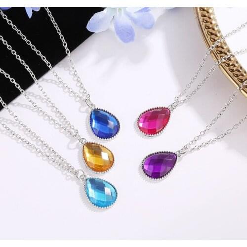 Exquisite Blue Yellow Pink Purple Drop-Shaped Twinkling Pendants Silver Plated Necklaces For Women