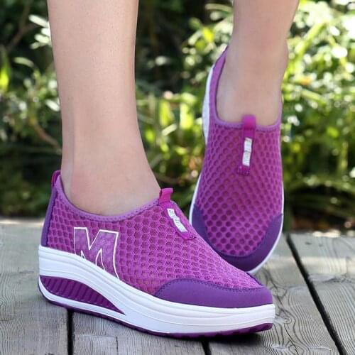 Casual shoes woman platform sneakers 2021 breathable mesh wedge sneakers female shoes hollow out slip-on comfortable ladies shoe