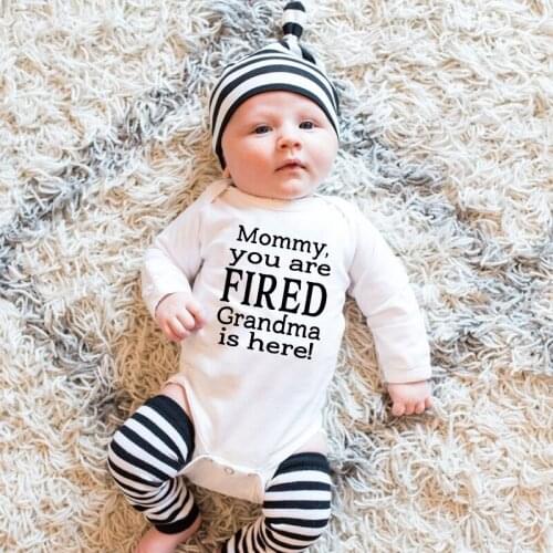 Mommy You Are Fired Grandma Is Here Baby Bodysuit Autumn Funny Cotton Baby Boy Long Sleeve Bodysuit Girls Clothes Jumpsuits