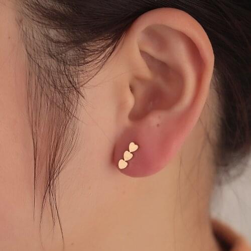 Minimalist Three Hearts Stud Earrings For Women Love Heart Accessory Wedding Birthday Jewelry Gift Brincos