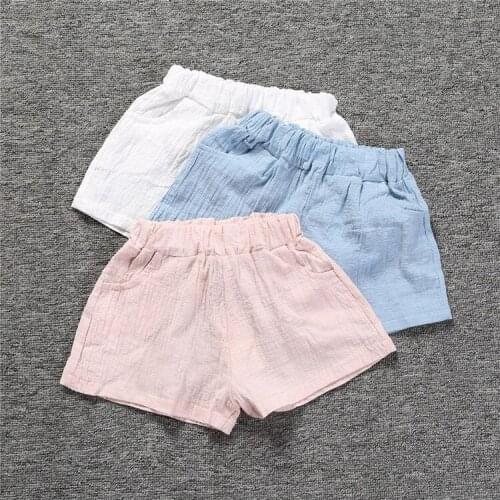 Fashion Kids Shorts Solid Linen Soft Short Pants with Pocket Casual Pants for Children Boys Girls
