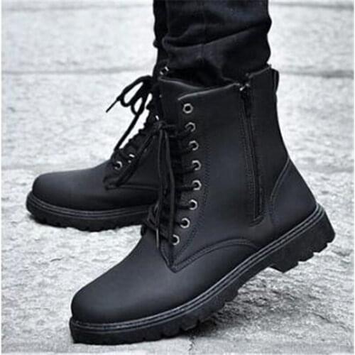 2020 Fashion Motorcycle Boots Male Female Leather Zipper High Tops Shoes Autumn Styles Lace Up Sneakers Men Boots Black Yellow