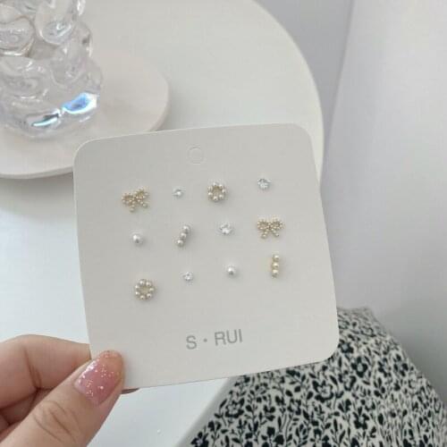 S925 Fashion Temperament Pearl Bow Earrings Geometric Circle Earrings Set Sweet And Romantic Girl Small Earrings Tide