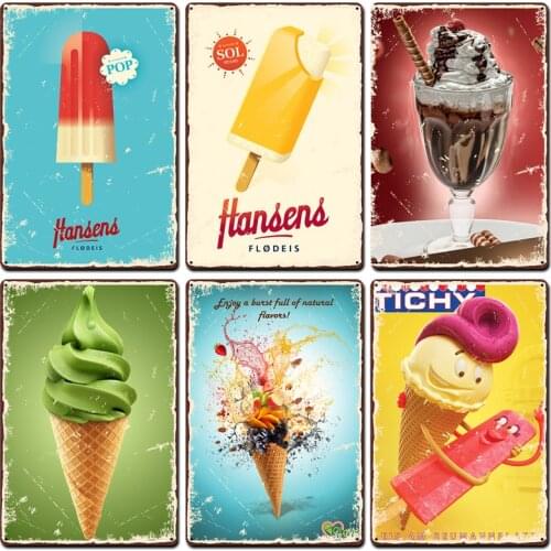 Ice Cream Vintage Metal Poster Retro Chocolate Matcha Cupcake Tin Signs Plaques Wall Decor for Cafe Coffee Shop Club Restaurant