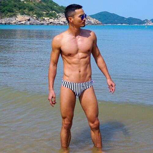 Blcak and White Stripes Swimwear Men New Mens Surf Swim Boxer Mens Swimming Trunks for Bathing Top Sell Men Board Shorts