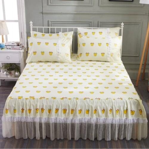 SEFINNA Lace Polyester Brushed Fabric Printed Cartoon Bed Skirt Pillowcase Beige Luxury Mattress Bedspread Warm Bed Cover Sheets
