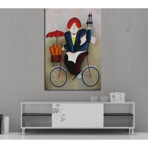 New Handpainted Lively Art AbstractDriving Skillful Cook Oil Paintings on Canvas Abstract Wall Sticks for Home Decor