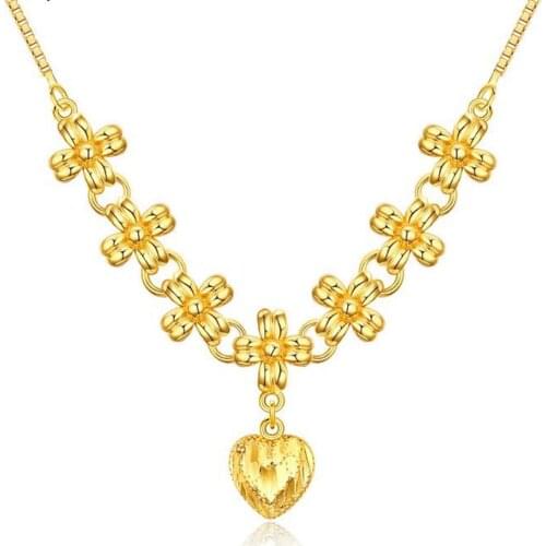 Heart Pendant Chain Necklace Yellow Gold Filled Classic Style Wedding Party Womens Jewelry Gift