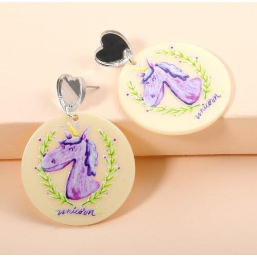Resin Happy Purple Horse Earrings Za Big Pendant Statement Boho Jewelry Wholesale Wedding Dangle Earrings For Women 2021