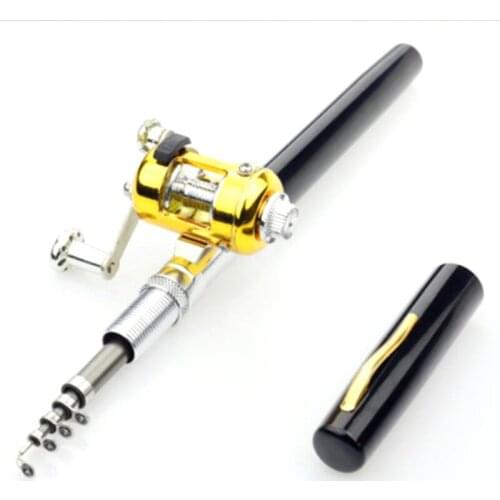 Portable Pocket Telescopic Mini Fishing Rod Pole Pen Shape Folded Fishing Rod With Reel Wheel For Outdoor River Lake Fishing