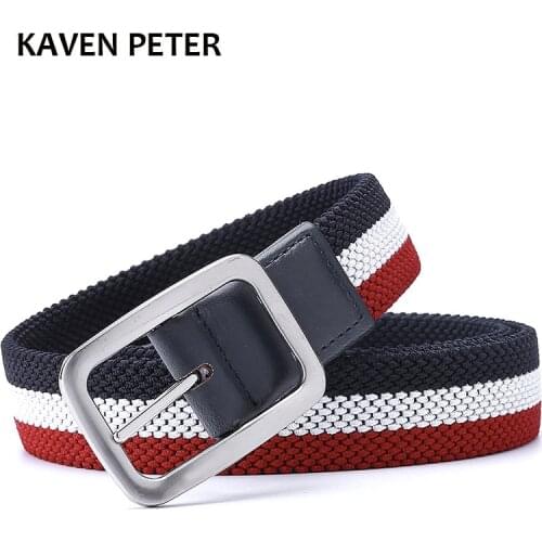 Fashion The Newest Luxury Gentleman Belt Without Holes Mens Elastic Reversible Belt With Mixed Color Stretch Woven Canvas Belt