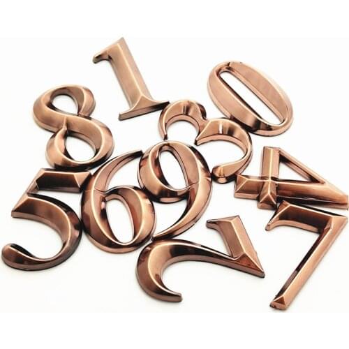 5CM Bronze 3D Plastic 0-9 Self Adhesive Plating Digital Building Door Address House Hotel Number Sticker Plate Sign Wall Decor