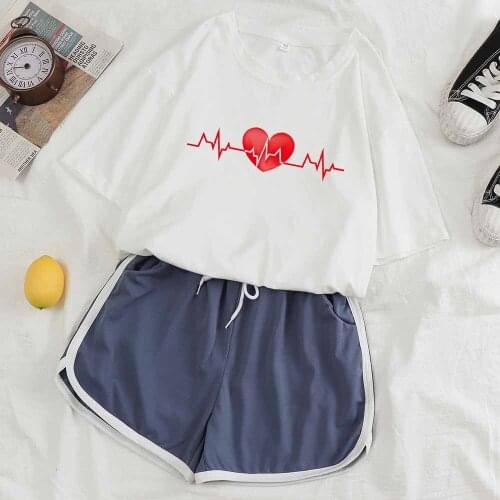 Shorts Pants Pajamas Set Female Sleepwear Women Pajama Sets Red Heart T Shirt Women Nightwear Sleepwear Loungewear Women