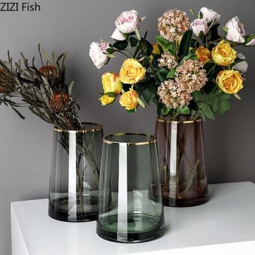 Modern Transparent Glass Vase Flower Arrangement Room Decoration Gold-plated Bottle Mouth Hydroponic Flower Vase Home Decoration