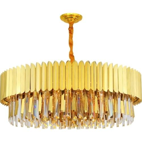 Light Luxury Post-Modern Crystal Chandelier Stainless Steel Golden Round Living Room Hall Dining Room Villa Bedroom Lighting