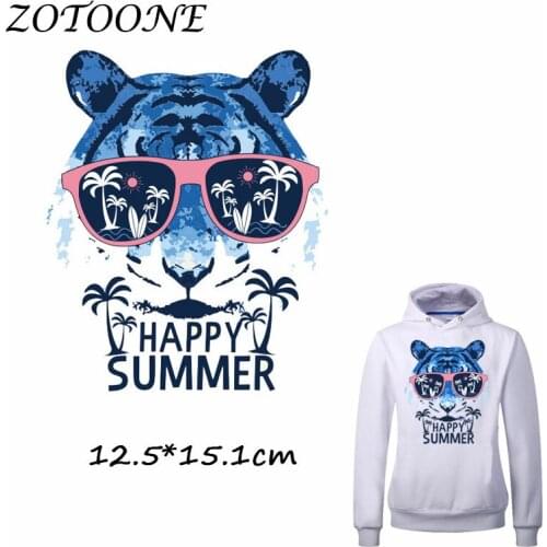 ZOTOONE Iron on Patches for Clothes Heat Transfer Happy Summer Holiday Tiger Patch T Shirt Stickers for DIY Accessory Applique C