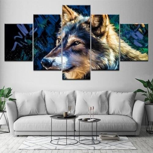 The German shepherd dog animal 5 Piece Wallpapers Art Canvas Print modern Poster Modular art painting for Living Room Home Decor