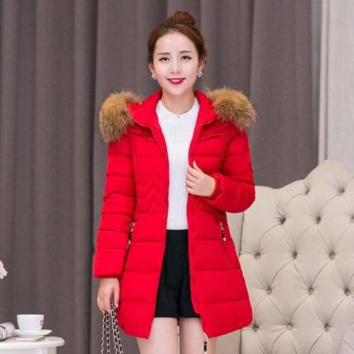 Womens winter jacket new high-end thickening Slim long hooded thick fur collar down cotton clothes mother wild womens clothing