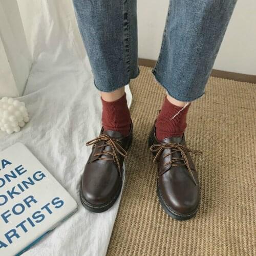 Women Flats New British Style Oxford Shoes Women Casual Lace Up Pu Flats Shoes Female Creepers Zapatos Mujer Ladies Shoes U14-30