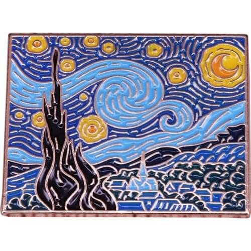 Starry night lapel pin Vincent Van Gogh painting art brooch landscape badge aesthetic decor