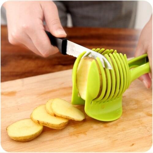 1 pc Tomato Slicer Plastic Fruits Cutter Tool Perfect Slicer Tomato Potato Onion Shreadders Slicer Lemon Cutting Holder