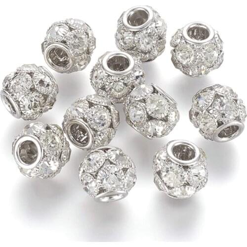 10Pc 15mm Round Ball Crystal Murano Charms Big Hole Glass Spacer Beads Fit Pandora Bracelet Bangle DIY Pendant Necklace Jewelry