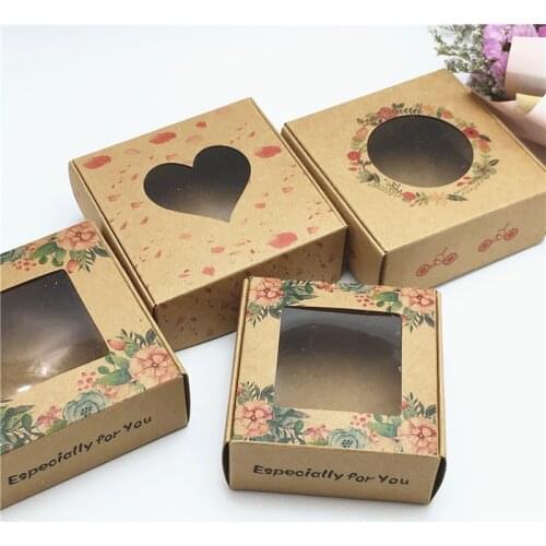 100Pcs Paper Handmade Jewelry Displays Gift Boxes With Clear PVC Windows Wedding Candy/Chocolate/Cookie Aircraft Packing Box