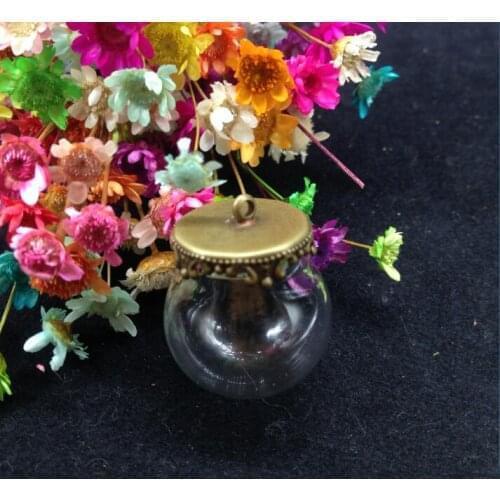 20pcss/lot 20*15mm glass globe antique bronze crown base cap glass vial pendant glass bottle cover dome glass necklace pendant