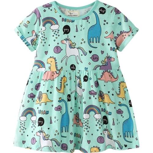2021 Summer Dress For Girl Baby Clothes Short Sleeve Dresses Kid Kawaii Pure Cotton Costume Printed Unicorn Floral Strawberry