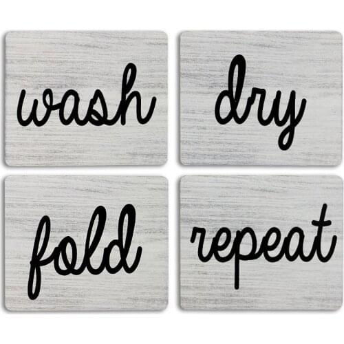 4PCS Laundry Sign Wood Wall Art Modern Farmhouse Laundry Room Decor Wood Wash and Dry Plaque Sign for Laundry Room