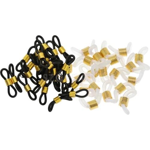 45Pcs Eyeglasses Reading Eyeglass Spectacle Chain Strap Holder Loop Ends Rubber Brass DIY Crafts 20mm - Black White