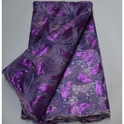 5yards/pc) Newest purple African sequins tulle lace embroidered French net lace fabric for wonderful party dress FLP282
