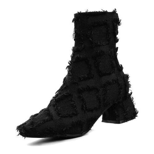 Big Size 9 10 11-13 boots women shoes ankle boots for women ladies boots shoes woman winter Fringed rear zipper with thick heel