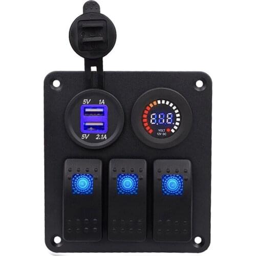 Car touring car modification parts car usb mobile phone charger voltmeter rocker switch led light 12- 24v