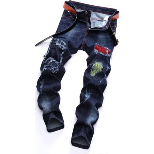 Streetwear Skinny Tattered Jeans Fashion Men Jeans Punk Men Cotton Jeans Hip-hop Punk Large Size Jeans Male