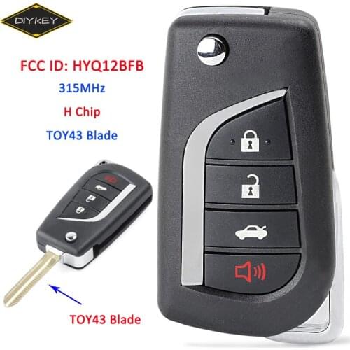 DIYKEY FCC: HYQ12BFB for Toyota Camry 2018 TOY43 Blade Flip Remote Key 4 Button 315MHz H Chip Replacement P/N: 89070-06790